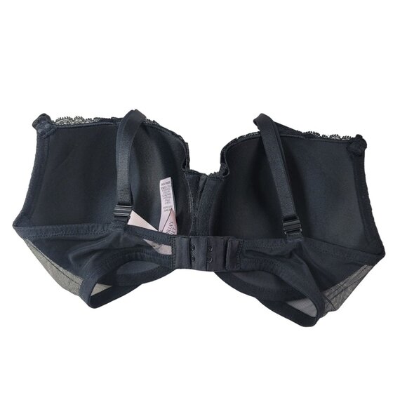 Victoria's Secret Lace Overlay Lined Demi Bra Black 32DD Adj Trim Mesh Underwire - Picture 5 of 11